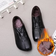 추동 리얼 재질 엄마 신발 기모 단화 여 플랫 중장년 미끄럼 방지 플랫 편한 노인화 빅사이즈 구두