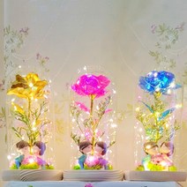LED 장미 크리스탈 홀로그램 유리돔 카네이션 뽀뽀커플 피규어 인테리어무드등 발렌타인 화이트데이 피규어 성년의날 커플 신혼부부 추석 명절 선물 어버이날 스승의날 드라이플라워, 핑크