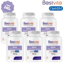 MSM 식이 유황 1000mg 240캡슐 대용량 (4개월분) 순도 99.9 OptiMSM 옵티 엠에스엠, 6병, 240캡슐 (4개월분)