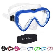 OMGear 다이빙 마스크 스노클 스쿠버 고글 성인 수영 코 네오프렌 스트랩 패드 스노클링 프리다이빙 수영용 [미국 직배송], Blue
