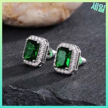 에메랄드귀걸이 원석 큐빅 수제 스터드 진짜 화이트 골드 채워진 파티 웨딩 신부 파인