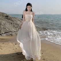 여름 셀프 웨딩 브라이덜샤워 웨딩 스냅촬영 심플 예쁜 롱 드레스 비치원피스