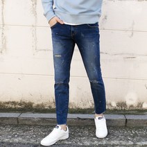 댄디보 DANK05 디오 구제 페인팅 컷팅진 사계절 남성청바지