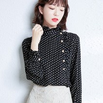 땡땡이 블라우스 봄 쉬폰 레이스 셔츠 하늘비즈 C11 B387R056