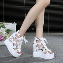 Happy shopping 신발 2컬러 여름 꽃무늬 스트랩 통굽샌들 웨지힐