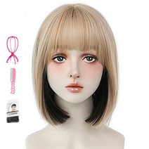 가발위드 단발 스트레이트 투톤 통가발 로즈코코 +가발걸이1개+가발전용빗1개+가발망1개 세트상품, 베이지, 1세트