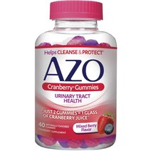 AZO 크랜베리 요로 건강 구미 보조 식품 2개 주스 1잔 정화 및 보호에 도움 천연 혼합 베리 맛 유전자 변형 성분 없음 72개, [01] 40개(1팩)
