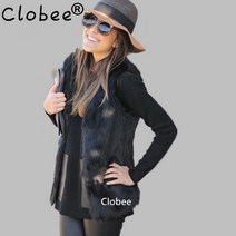 여자 토끼 페이크퍼 트위드 꽈배기 여우 토키털조끼 5L 6L 화이트 블랙 의 모피 Gilet 코트 밍크 폭스 조끼 중간 길이의 v목 자켓
