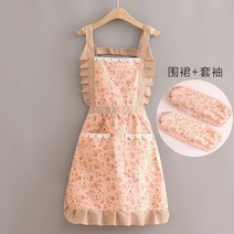 공방롱앞치마 위생 미용 린넨 카페 미용실 앞치마 민소매 주방 요리 가운 통기성 재택 근무 보호 복 방유 꽃, 5