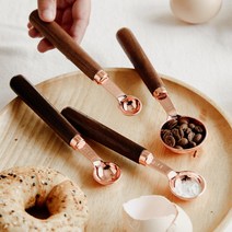 가정용 고급 황동 원목핸들 손잡이 로즈골드 계량스푼 4종세트, 단품, 단품