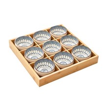 샤브샤브 야채 나눔 식판 우드 분할 플레이트 나무 트레이 구절판 쟁반 격자 브런치 냄비, 구궁격-9칸동그란그릇(데이지)