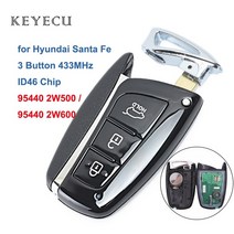 Keyecu 스마트 원격 자동차 키 Fob 3 버튼 433MHz ID46 칩 현대 산타페 2012-2015 FCC ID : 95440 2W500 2W600, One Color_One Size, One Color