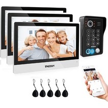 보안 부속 부품 tmezon wifi 비디오 도어폰 10zoll 터치 스크린 1080p 유선 초인종 5in1 앱비밀번호지문카드 스와이프모니터 tuya, 3m1d