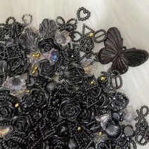 네일큐빅세트 자개 곰돌이 명품 로고 파츠 100pcs 혼합 고스 블랙 펄 중공 활하트동백나비 1010mm 꾸밈 diy 전화 만들기 장식, 검은색