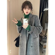 헤링본 롱코트 작은 사람들을 위한 여성 모직코트 봄나들이