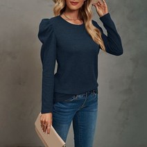 퍼프소매티셔츠 퍼프소매티 여성 t 셔츠 한국 스타일 옷 패션 주름 스티치 라운드 넥 슬리브 봄과 가을 캐주얼 하라주쿠 탑 4