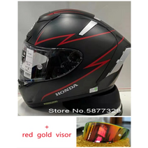 쇼웨이헬멧 솔 덱스톤 그라비티 스냅백 시스템 헬멧 매트 블랙 풀 페이스 레이싱 오토바이, 레드 골드 바이저, XL