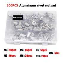 리베트 건 팝너트 공구 95Pcs300Pcs 알루미늄 리벳 너트 세트 리벳 너트 키트 M3 M4 M5 M6 M8 M10 리벳 너, 02 300pcs