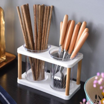 마벨인홈 모던 리빙 투명 2구 물빠짐 수저통, 본품, 1개