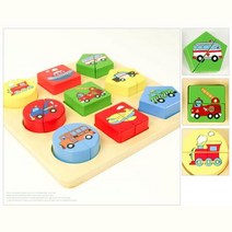 3세남아퍼즐 탈것모양 입체도형 남아교구 원목판 재미