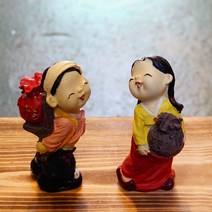 마블 복주머니 남매 전통인형/민속공예/외국인 선물/인테리어 소품 장식/민속인형, 떡방아 부부