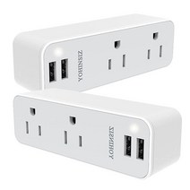 [2팩] 멀티 플러그 콘센트 익스텐더 YOHINSIZ 전기 콘센트 스플리터 USB 2개(총 2.4A) 포트 3 프롱 벽 충전기 확장기 ETL 목록 가정 학교 여행용 플, WHITE