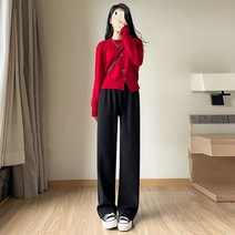 ANYOU 여성 가을 겨울 셰니얼 원단 바지 루즈핏 코듀로이팬츠 와이드 팬츠 융털 기모바지 밴딩 슬랙스