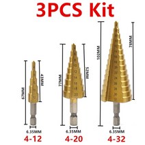 코어드릴 건식코어드릴 코아드릴 콘크리트절단기 건식코아드릴 HSS 스트레이트 그루브 스텝 드릴 비트 세트 3-12mm 4-12mm 4-20mm 티타늄 코팅 목재 금속 홀 커터 코어, [01] 3조각,피스 Kit