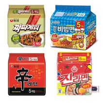 오뚜기 농심 팔도 멀티팩 4종 세트 (신라면5P + 진라면매운맛5P + 짜파게티5P+ 팔도비빔면5P) + 블루존물티슈, 1세트