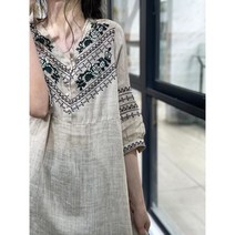 린넨 오버핏 반팔 원피스 픽업 ~ 일본 오리지널 싱글 레트 코튼 드레스 여성 루즈하