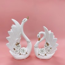 대형 도자기 꽃무늬백조 장식품 2P세트 신혼집들이선물 인테리어소품