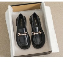 가죽 로퍼 여 2023년 봄가을 패션 잉글리시 슈즈 여 통굽 펌프스 사계절 단화 블랙 화이트