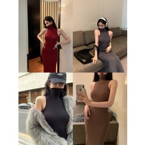 DFMEI 핫걸 폴라 슬림해 보이는 민소매 백 힙업 나시 원피스 롱스커트