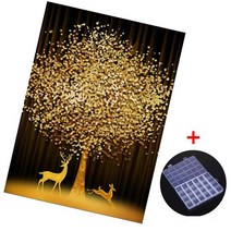 MJS 보석십자수 캔버스형 50 x 40 cm DIY 세트 비즈함 증정, 황금재물나무와 노루