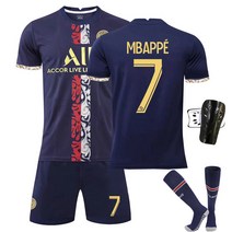 22-23 PSG 뉴 파리 홈 스페셜 에디션 골드 세트 + 무릎 보호대 + 양말, 7 Mbappe