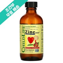 차일드 라이프 에센셜 징크 플러스 영 유아용 아연 구리 천연 망고 딸기 향 액상 4온즈 118ml ChildLife Essentials Zinc Plus Liquid 4oz, 1개