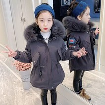아동패딩 아동자켓 여아 윈터 기모 두꺼운 레터링 프린팅 후드 집업 허리 스트링 키즈점퍼 자켓 코트 잠바