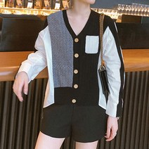 배색 셔츠 가디건 여성 브이넥 니트 데일리룩 남방