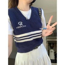 스트라이프 민소매 스포츠 니트 베스트 런닝 여성 여름 레이어드 숏 레터링 탑