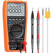 Proster 디지털 멀티미터 VC99 6000 카운트 K형 열전대가 있는 자동 범위 앰프 옴 볼트 미터 커패시턴스 주파수 섭씨 온도 테스트 최대 판독값 최대 5999 및 2000 uF-27097, 주황색