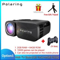PolaringA1 Pro 네이티브 1080P 디지털 프로젝터 비디오 프로젝터 2.4 및 5G 와이파이 6000 루멘 250Ansi 시네마 홈 게임 캠핑 프로젝터, CHINA_with TV Stick 2-64 | EU