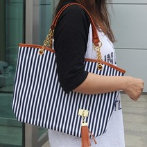 스트라이프 체인 숄더 토트백 캔버스 빅사이즈 쇼퍼백