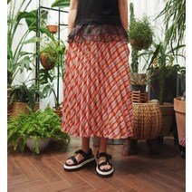 앞머리 체크 아코디언 주름 밴딩 롱 스커트n727
