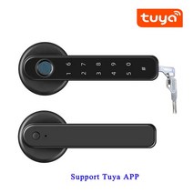 지문자물쇠 안전고리 사물함자물쇠 Tuya APP 스마트 지문 비밀 번호 단일 래치 Deadbolt 잠금 실내 도어 사, 01 Black Tuya