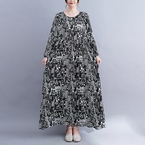 프린팅 블랙 가을 중년 미시옷 50대 엄마옷 원피스 60대 부인복