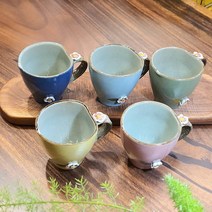 컬러 매화 5종 핸드메이드 도자기 머그컵 카페머그 선물용 커피머그잔 350ml, 하늘