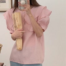 사랑스런 빅카라 여성 반팔 블라우스 핑크 베이지