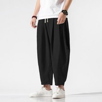 삼배옷 여름 린넨 9부 바지 남자 와이드 타이 팬츠 면 마 조거 슬랙스
