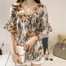 르엠마 풀만 플라워 어깨 트임 쉬폰 봄 여름 블라우스