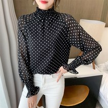땡땡이 블라우스 봄 쉬폰 레이스 셔츠 하늘비즈 C11 L897W349